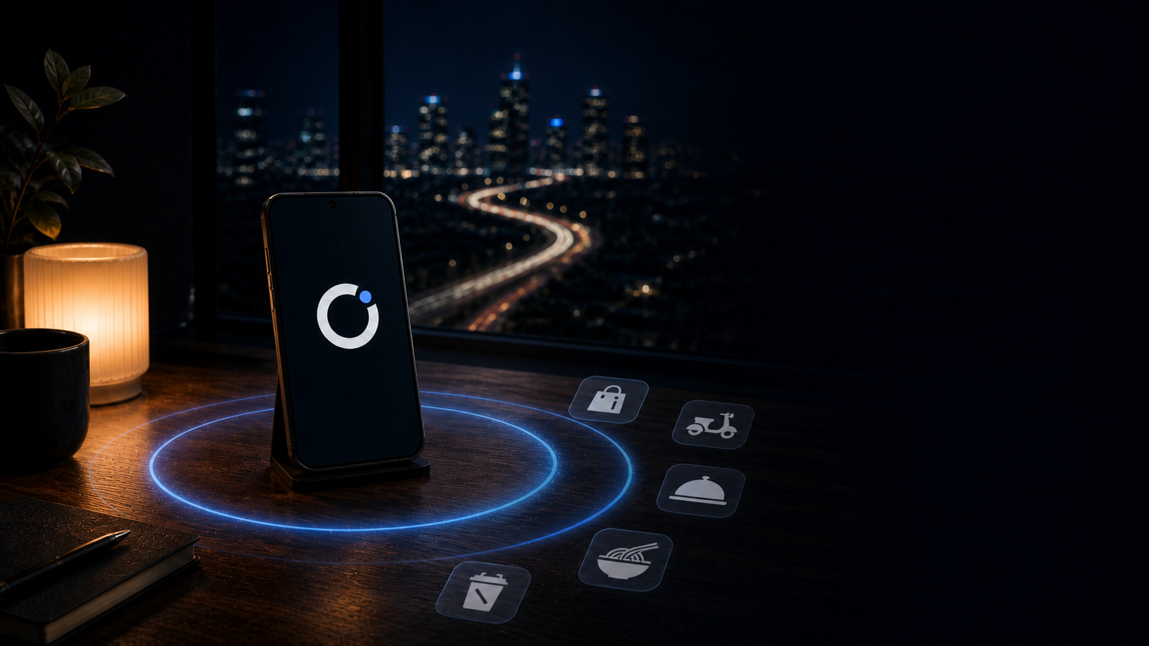 A phone inside a soft privacy boundary while delivery-app signals remain outside it.